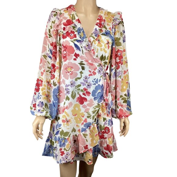 En Saison Womens Dress Size‎ XS Constantia Mini Floral Wrap Puff Long Sleeves - Picture 2 of 10